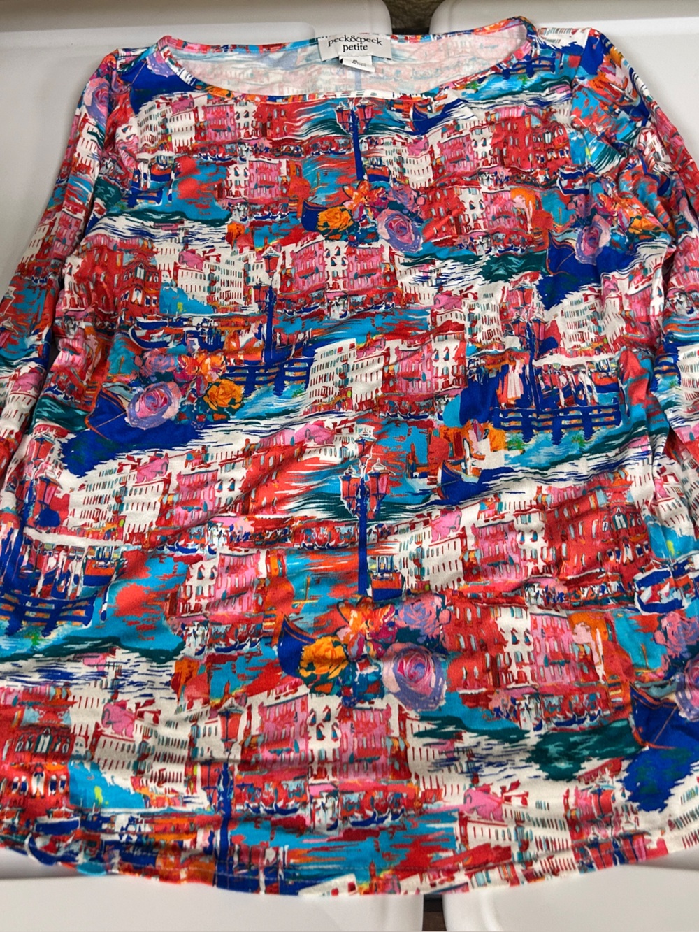 Peck & Peck Multicolor Abstract Floral Knit Top